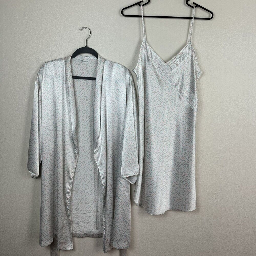 Vintage Laura Adams Satin Slip Dress And Robe 2-Piece Set Lingerie Nighty Medium
